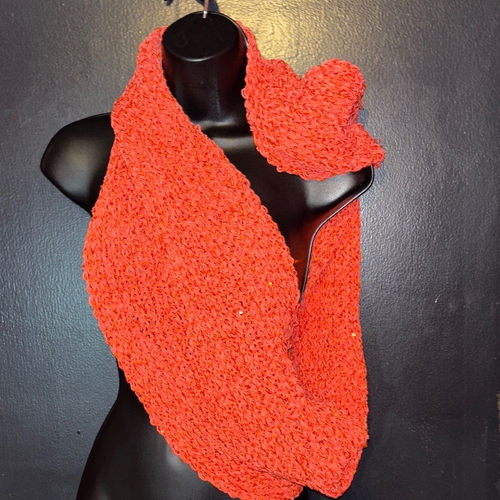 Betsey Johnson Vibrant orange Knit and sequin infinity Scarf.
